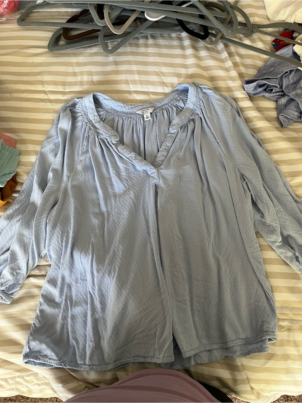 crown & ivy Light Blue Peasant Blouse with V-Neck